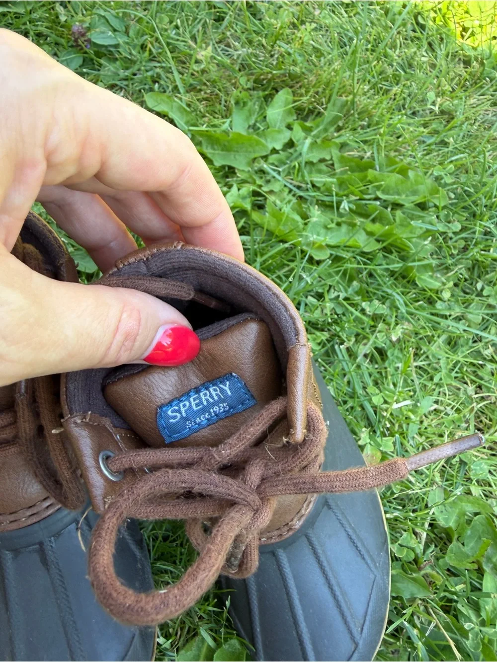 Sperry Kids Brown and Black Duck Rain Boots with Tan Sole